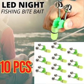 10x LED Night Fishing Bait Bite Alarm Twin 2 Bells Light Rod Tip Clip Alert Ring (Model: Fish Alarm Bell, Color: Green)